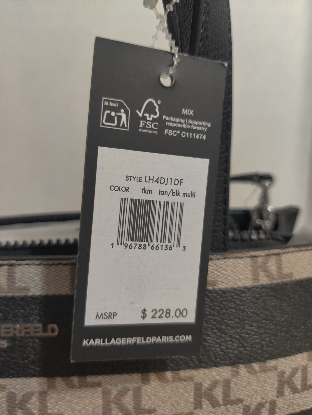 Karl Lagerfeld Black & Beige KL Logo Stripe Tote.